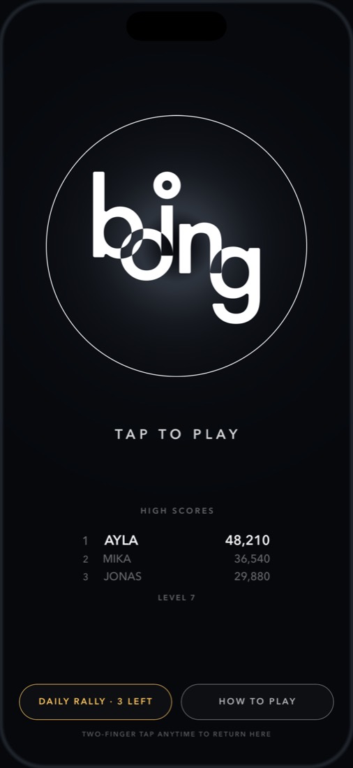 The Boing home screen