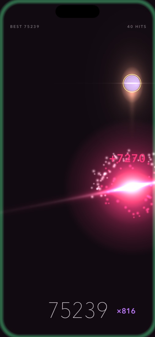 A perfect swing strike flares across the screen